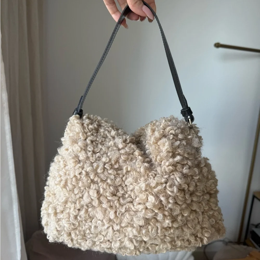 Anthropologie Cream Textured Shoulder Bag
